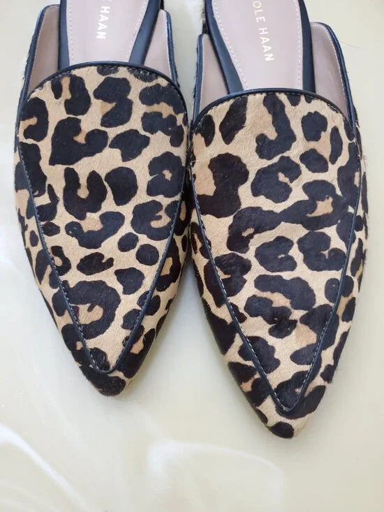 Cole Haan Calf Hair Piper Loafer Mules in Leopard Print Size 8 - Picture 5 of 12
